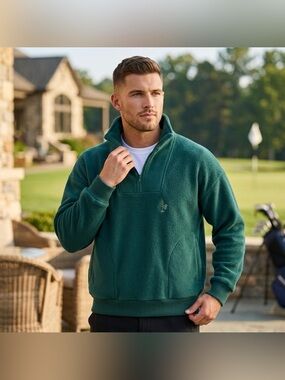 TURFER Vintage 90s Mens Golfing Long Sleeve Fleece 1/4 Zip Pullover Size S